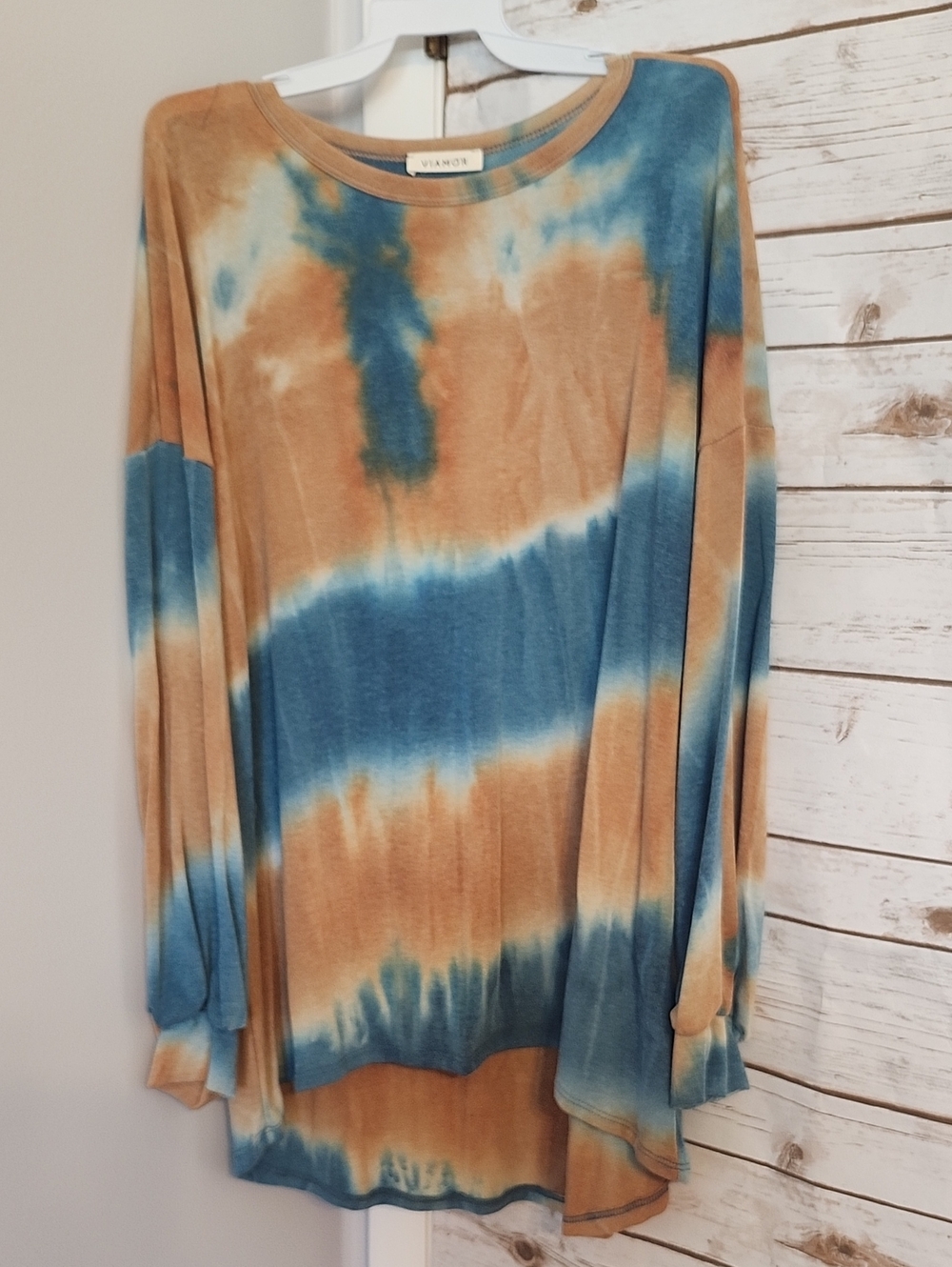 Tie-Dye Long Sleeve Tunic - Blue & Tan -NEW